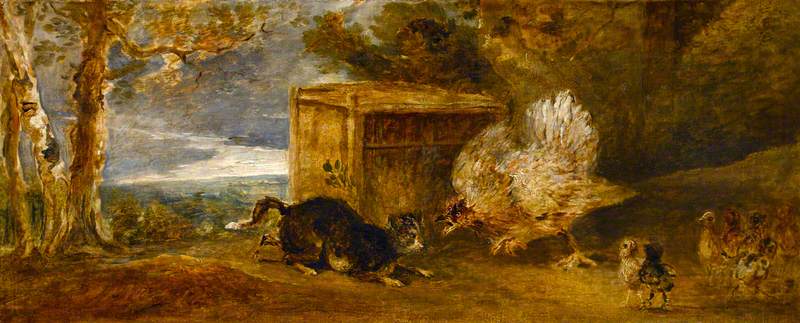 A Hen Defending Her Chickens From The Attack Of A Cat — Peter Francis Bourgeois