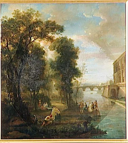 Paysage (où Il Y A Un Homme Qui Pêche Et Plusieurs Autres Figures) — Louis Galloche