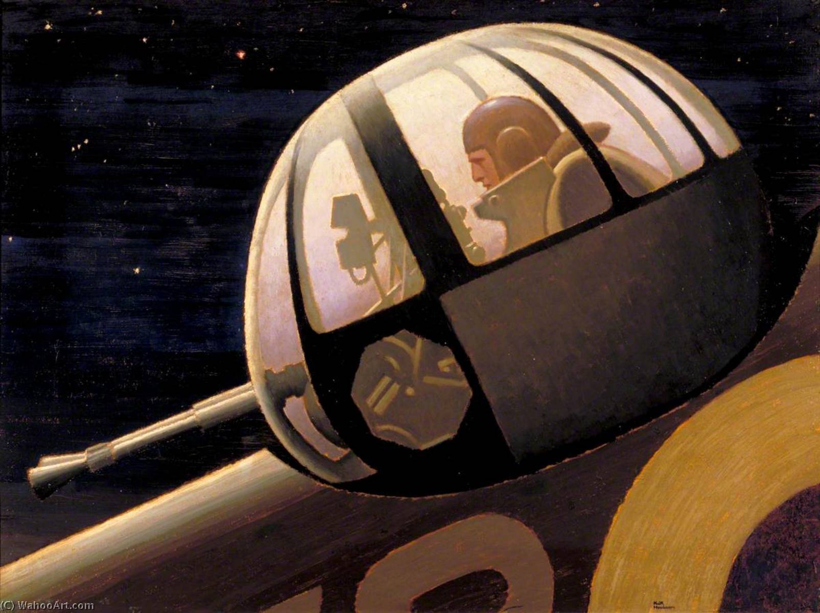 Night An Air Gunner In Action Turret — Keith Henderson