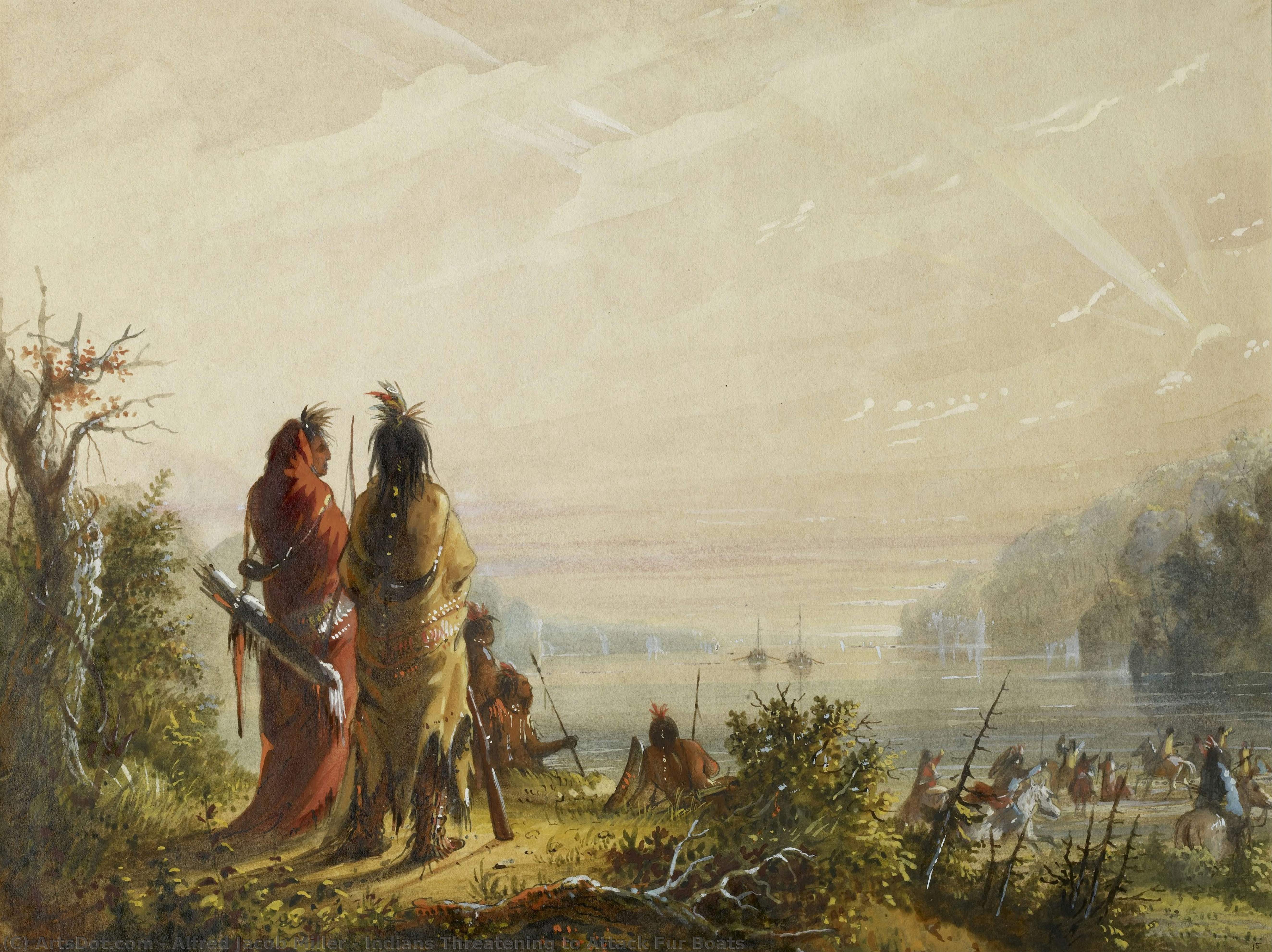 Indians Threatening To Attack Fur Boats — Alfred Jacob Miller