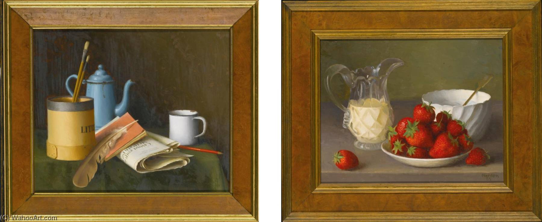 Still Life With Blue Coffee Pot And Strawberries And Cream Two Paintings — Gerald Norden