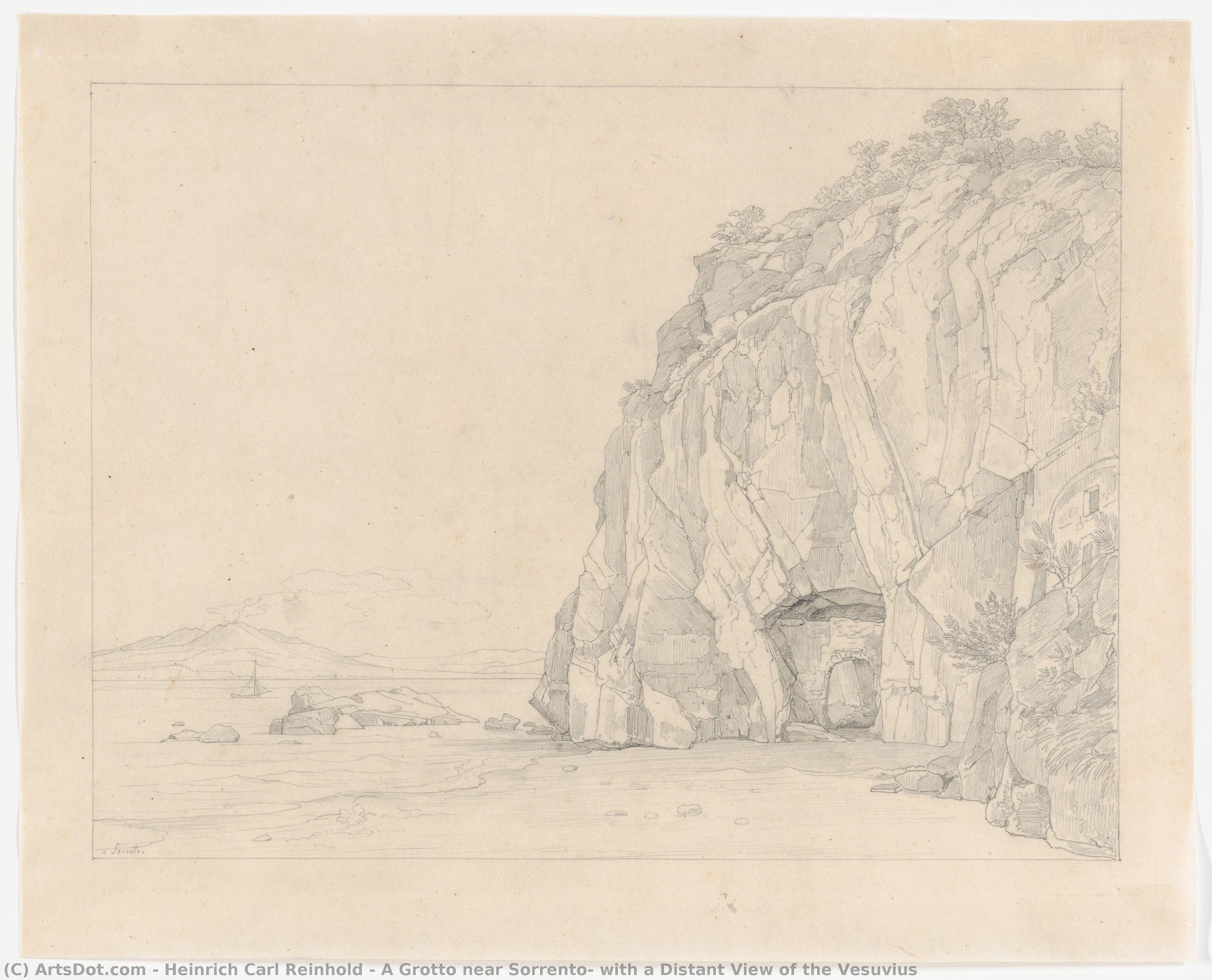 Una Gruta Cerca De Sorrento, Con Una Vista Distante Del Vesubio — Heinrich Carl Reinhold