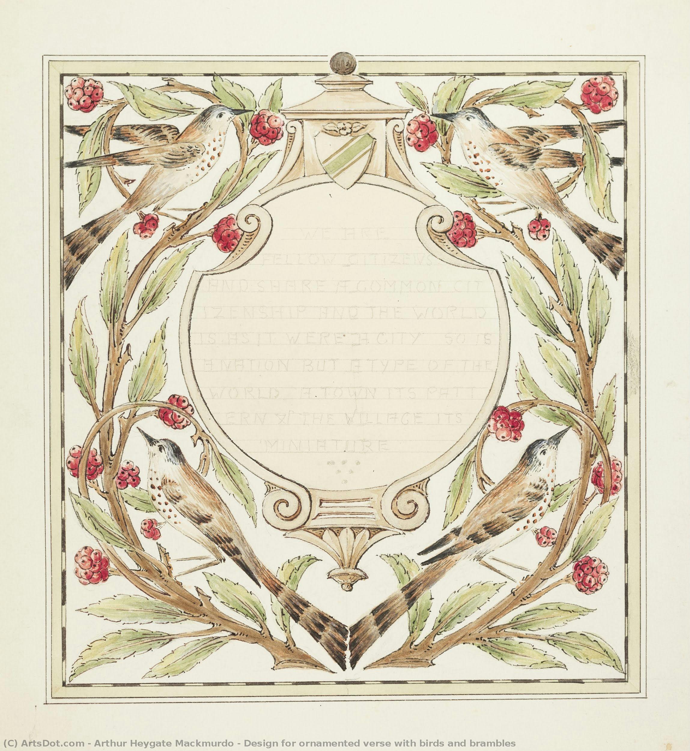 Design For Ornamented Verse With Birds And Brambles — Arthur Heygate Mackmurdo