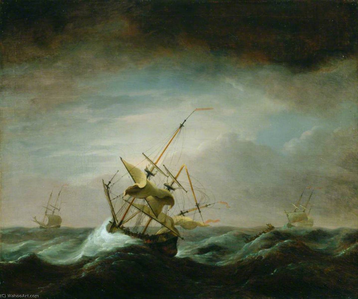 Dismasted Ship In Rough Sea — Willem Van De Velde The Elder