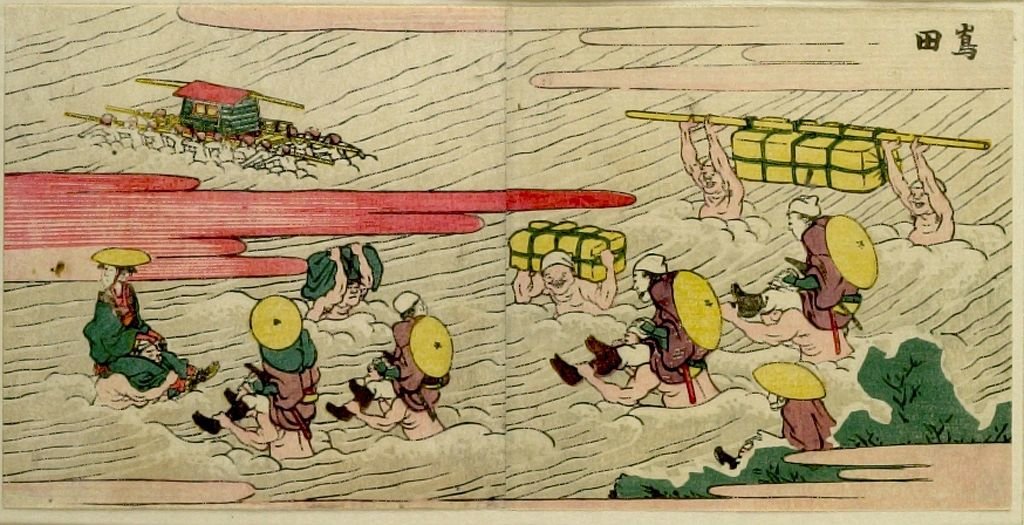 Travelers Crossing The Ôi River — Katsushika Hokusai
