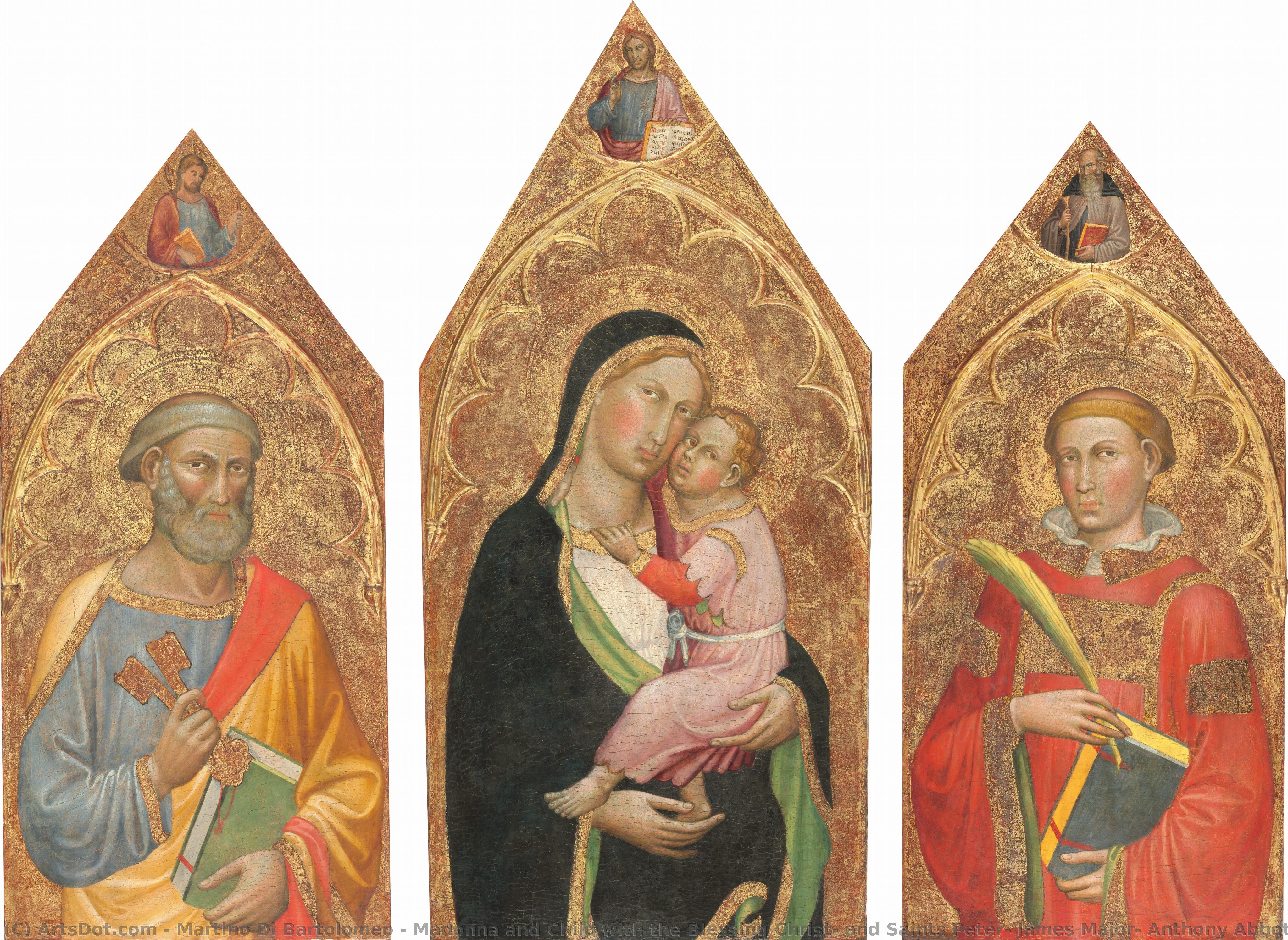 Madonna And Child With The Blessing Christ, And Saints Peter, James Major, Anthony Abbott, And A Deacon Saint [entire Triptych] — Martino Di Bartolomeo