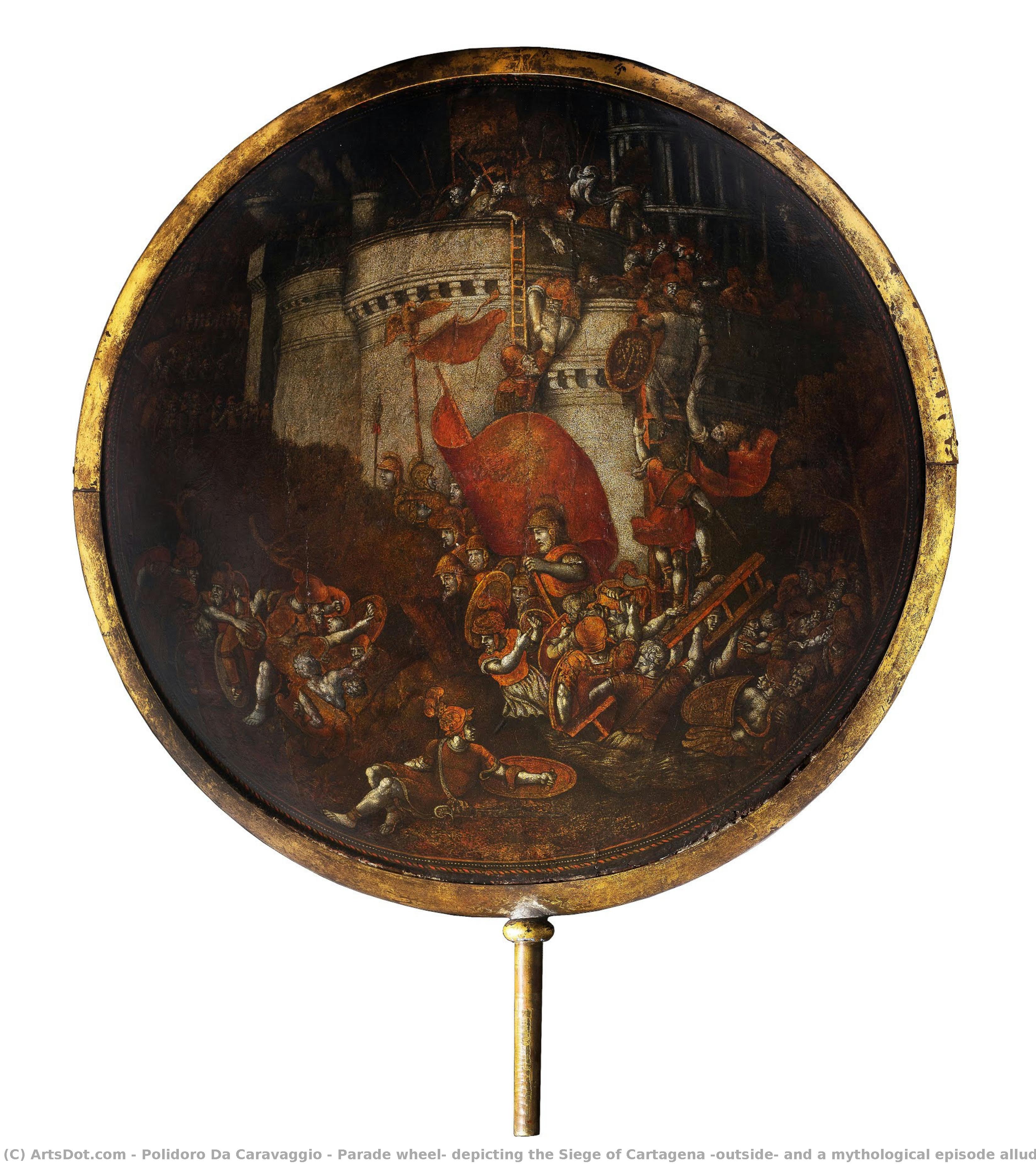 Parade Wheel, Depicting The Siege Of Cartagena (outside) And A Mythological Episode Alludes To Diana And Actaeon (internal) — Polidoro Da Caravaggio