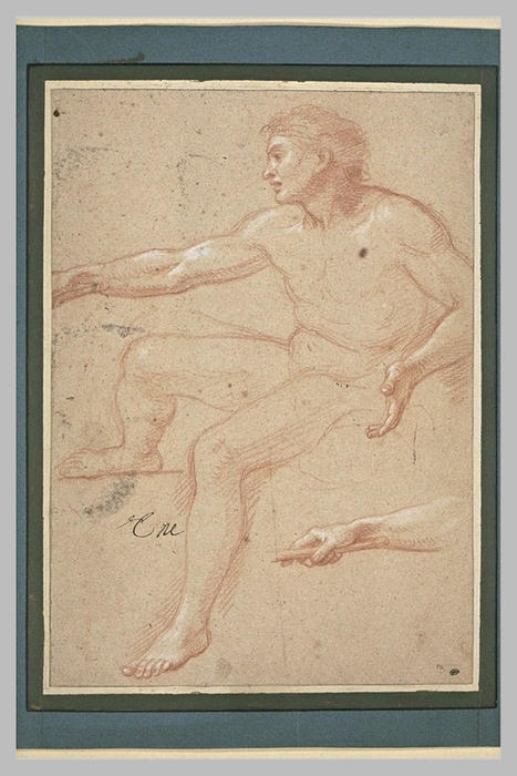 Homme Nu, Assis, Tourné Vers La Gauche — Charles Le Brun