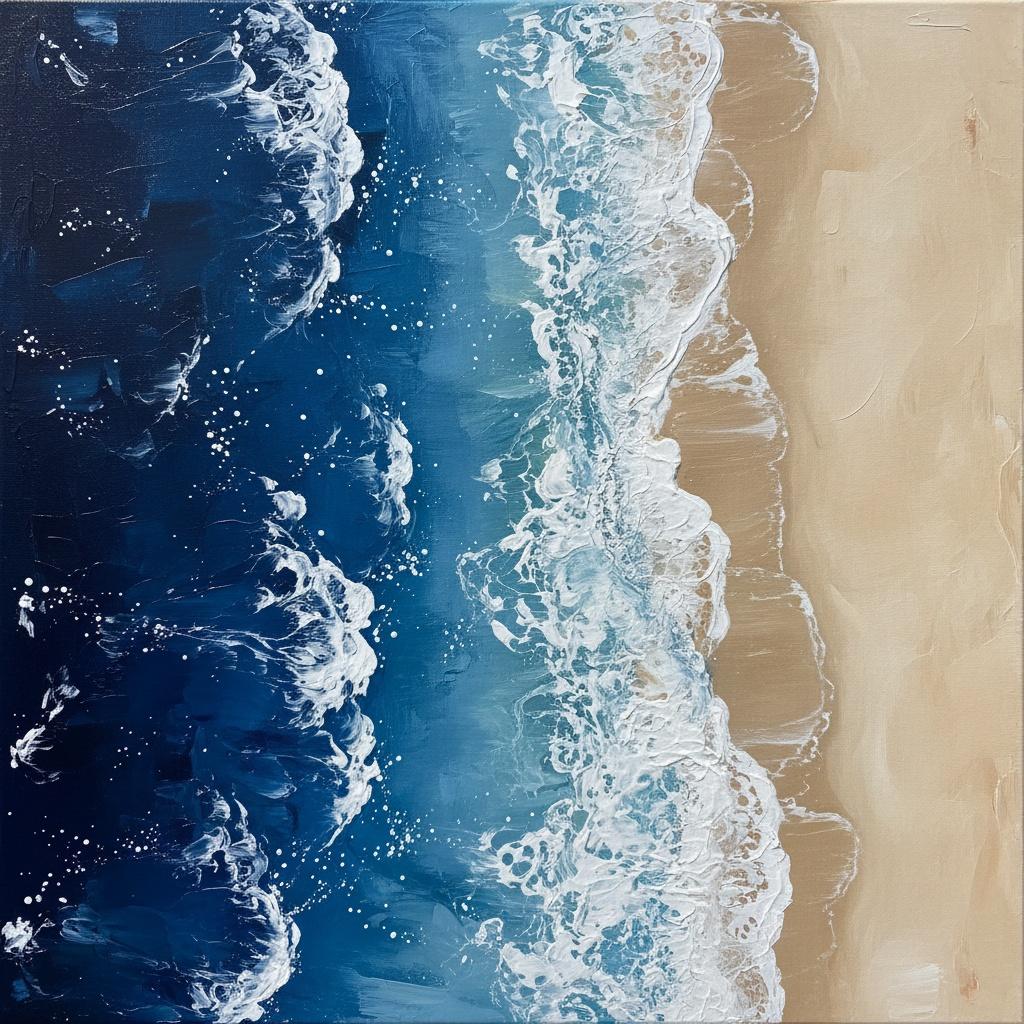 Ätherische Gezeiten Von Indigo Und Sand: Ein Einzigartiges Meisterwerk Impasto-artiger Küstensereneität — Laurent Roche