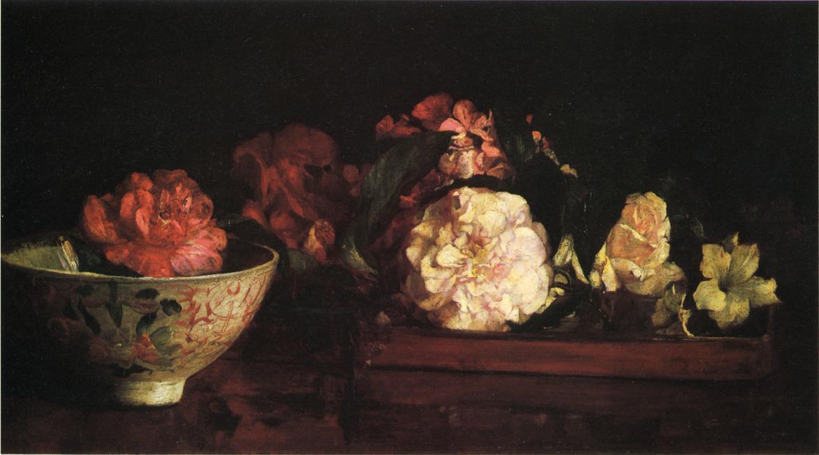 Flowers In A Japanese Tray On Mahogany Table — John La Farge