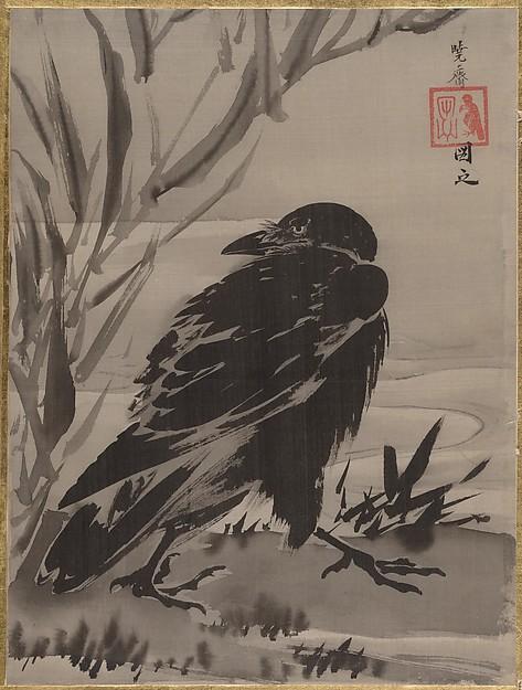 水辺に鴉図 Crow And Reeds By A Stream — Kawanabe Kyōsai