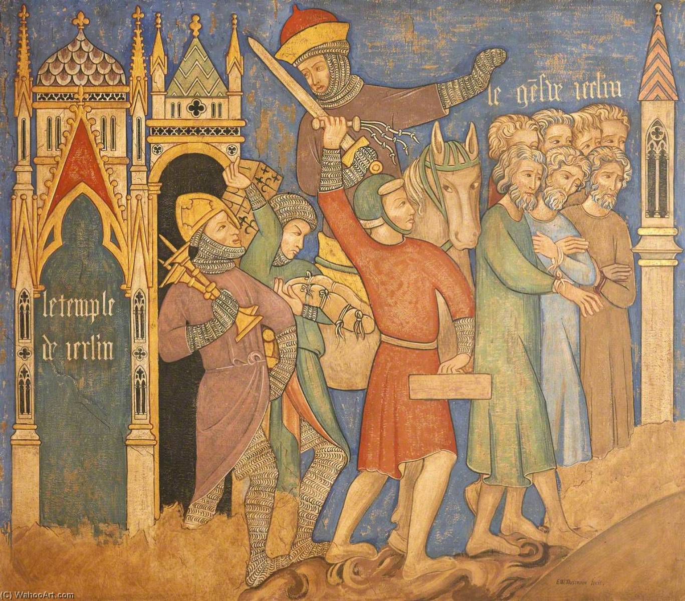 Reconstruction Of Medieval Mural Painting, Captivity Of Jeholachin King Of Israel — Ernest William Tristram