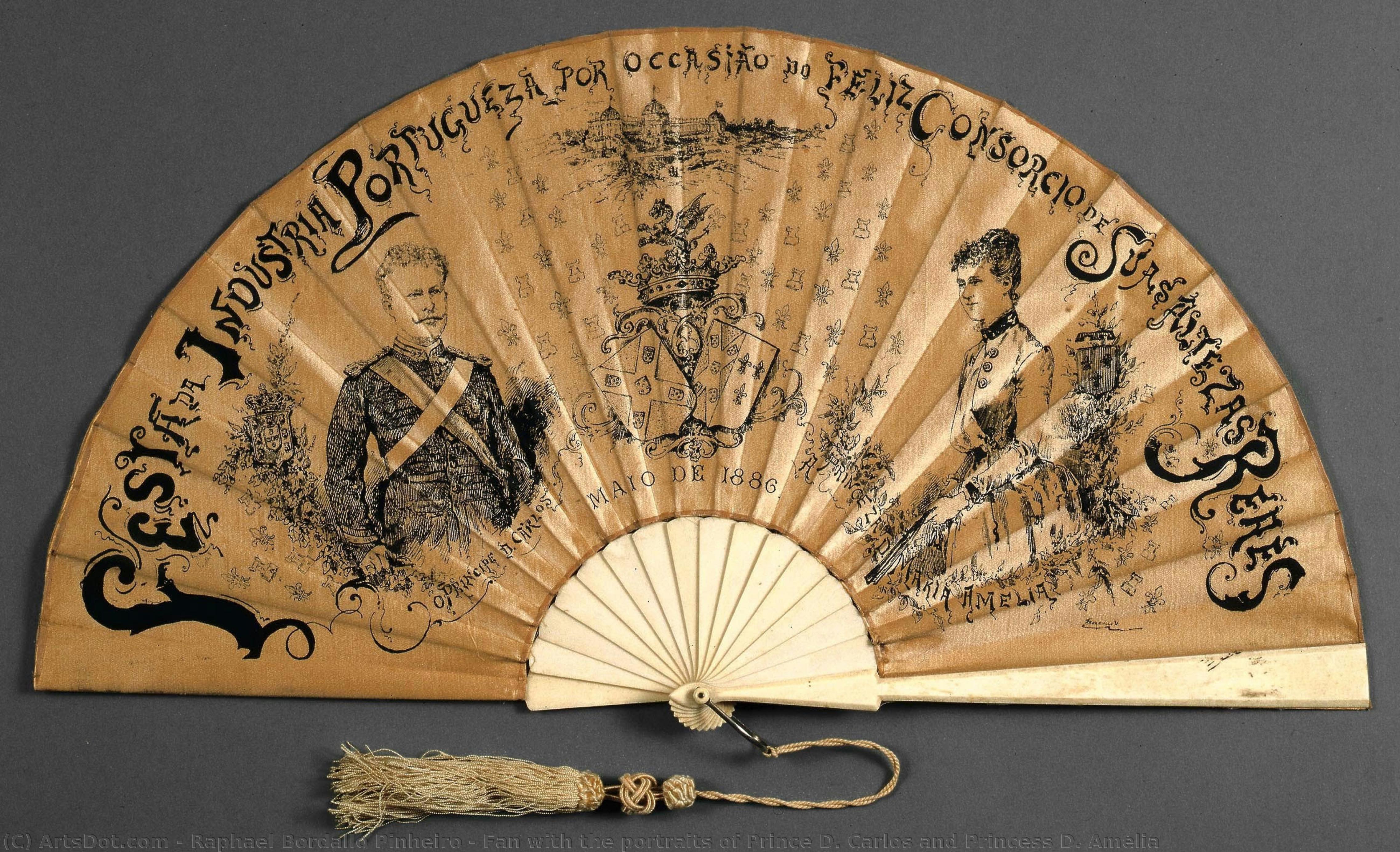 Fan With The Portraits Of Prince D. Carlos And Princess D. Amélia — Raphael Bordallo Pinheiro