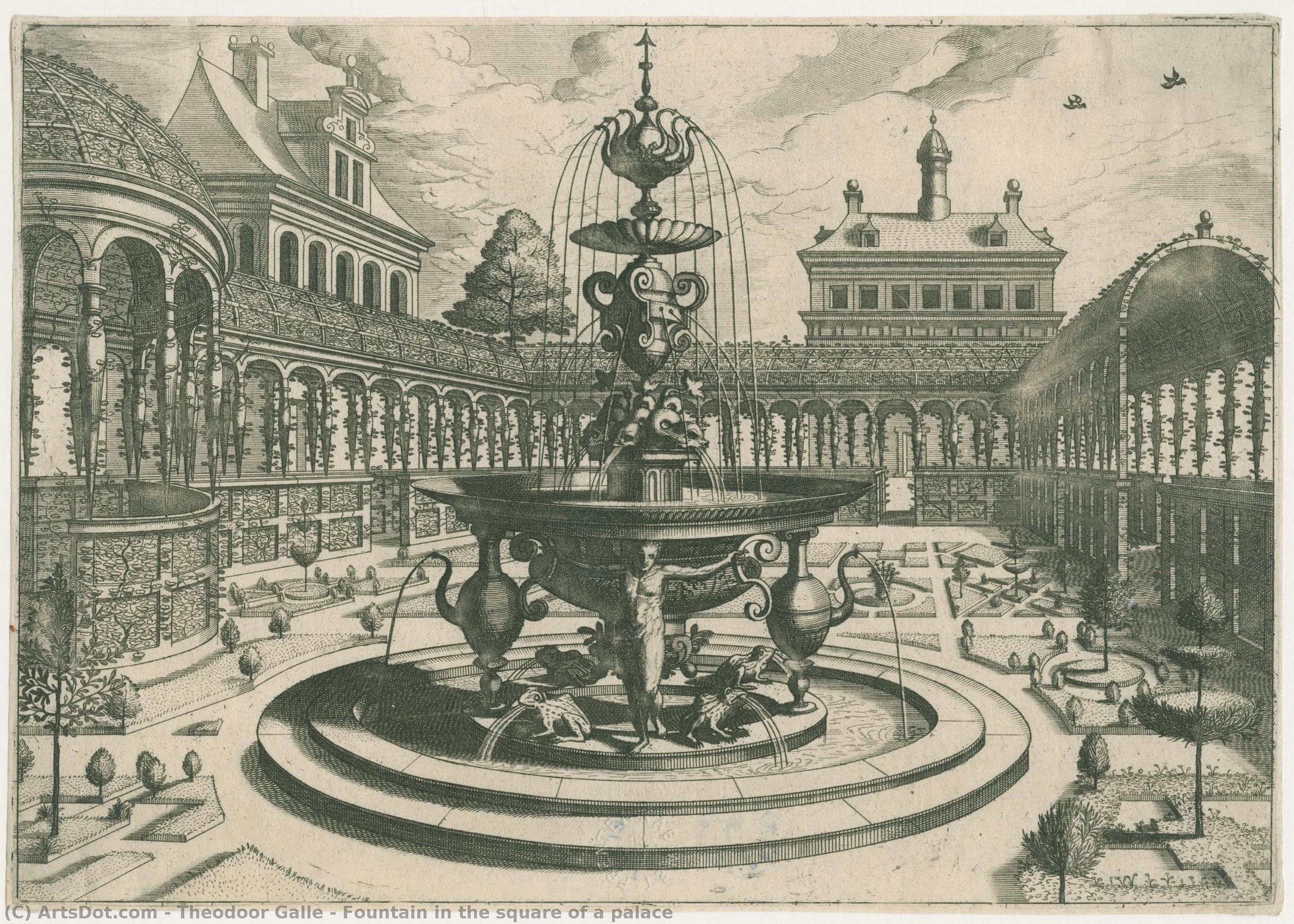 Fountain In The Square Of A Palace — Theodoor Galle