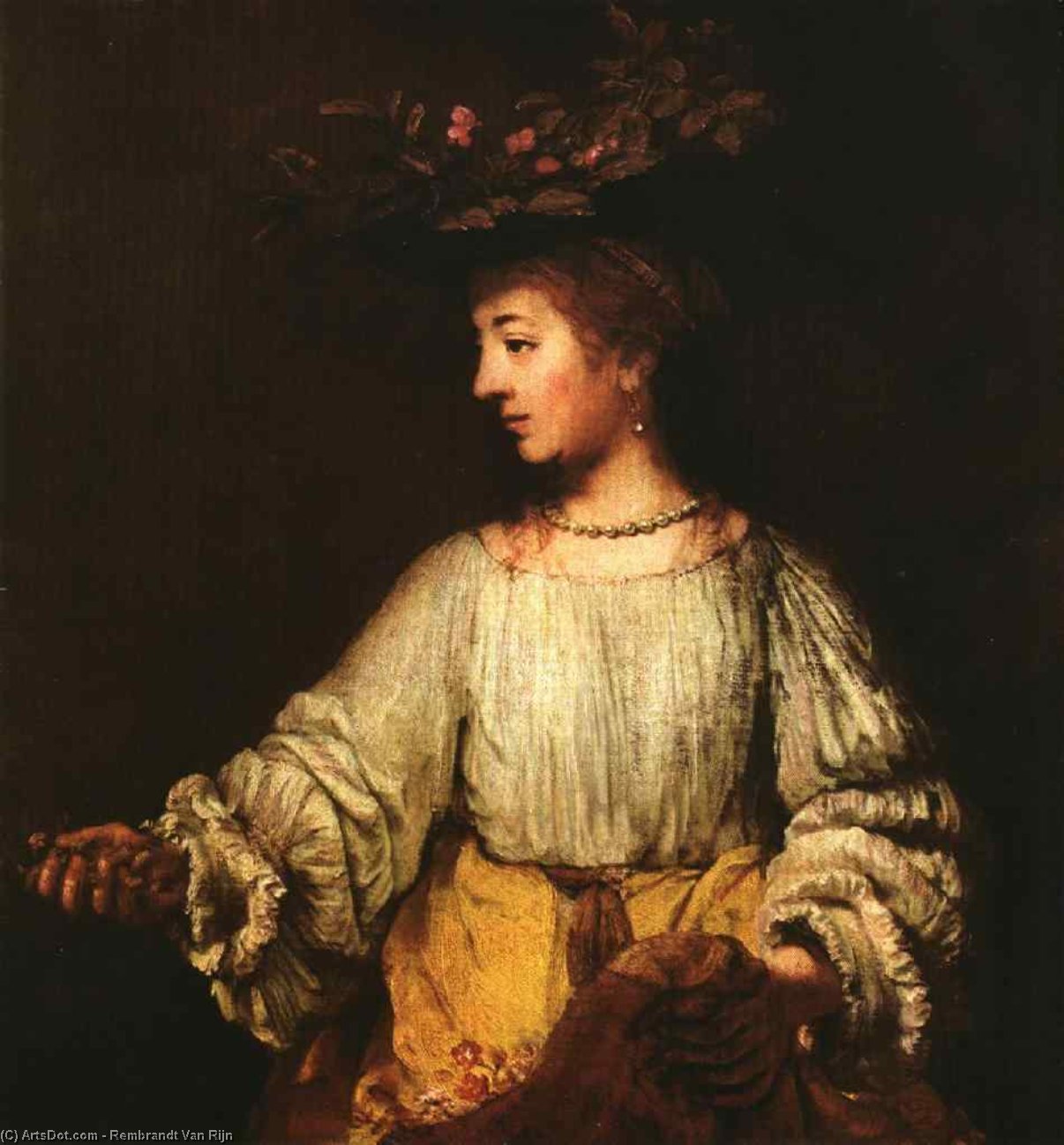 Retrato De Hendrickje Stoffels Como Flora, Me — Rembrandt Van Rijn