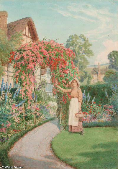 A Young Girl Picking Flowers From An Arbre — Joseph Kirkpatrick