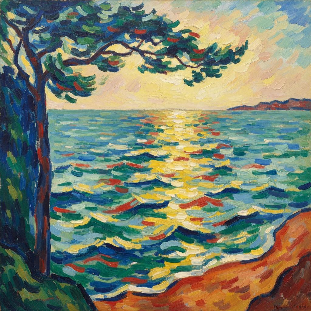 Luminous Fragment: Coastal Rhythms In Ochre And Azure — Marc Duvallier