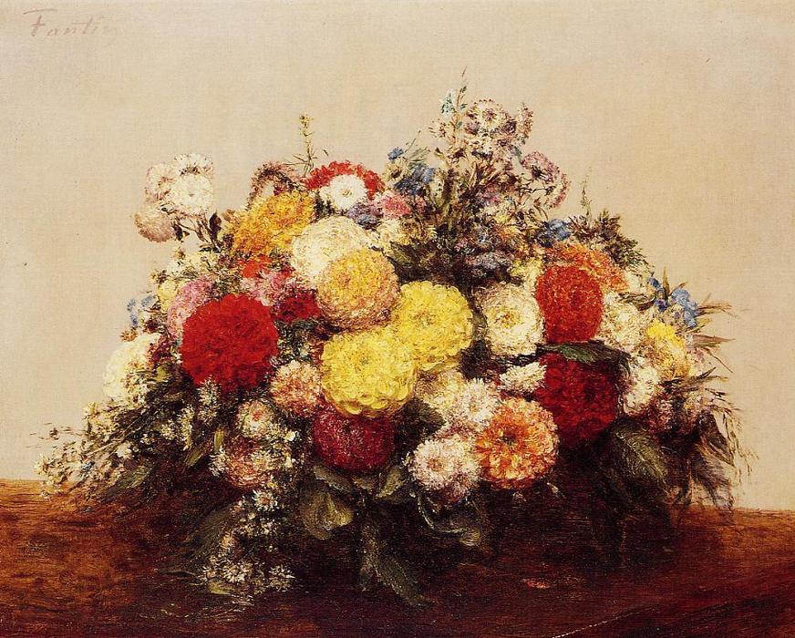 Large Vase Of Dahlias And Assorted Flowers — Henri Fantin-latour