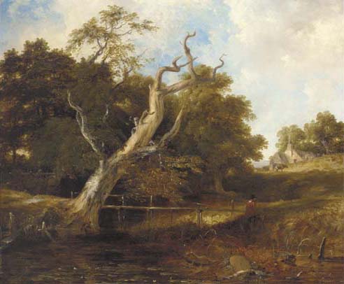 A Figure By A River In A Wooded River Landscape — Frederick Richard Lee