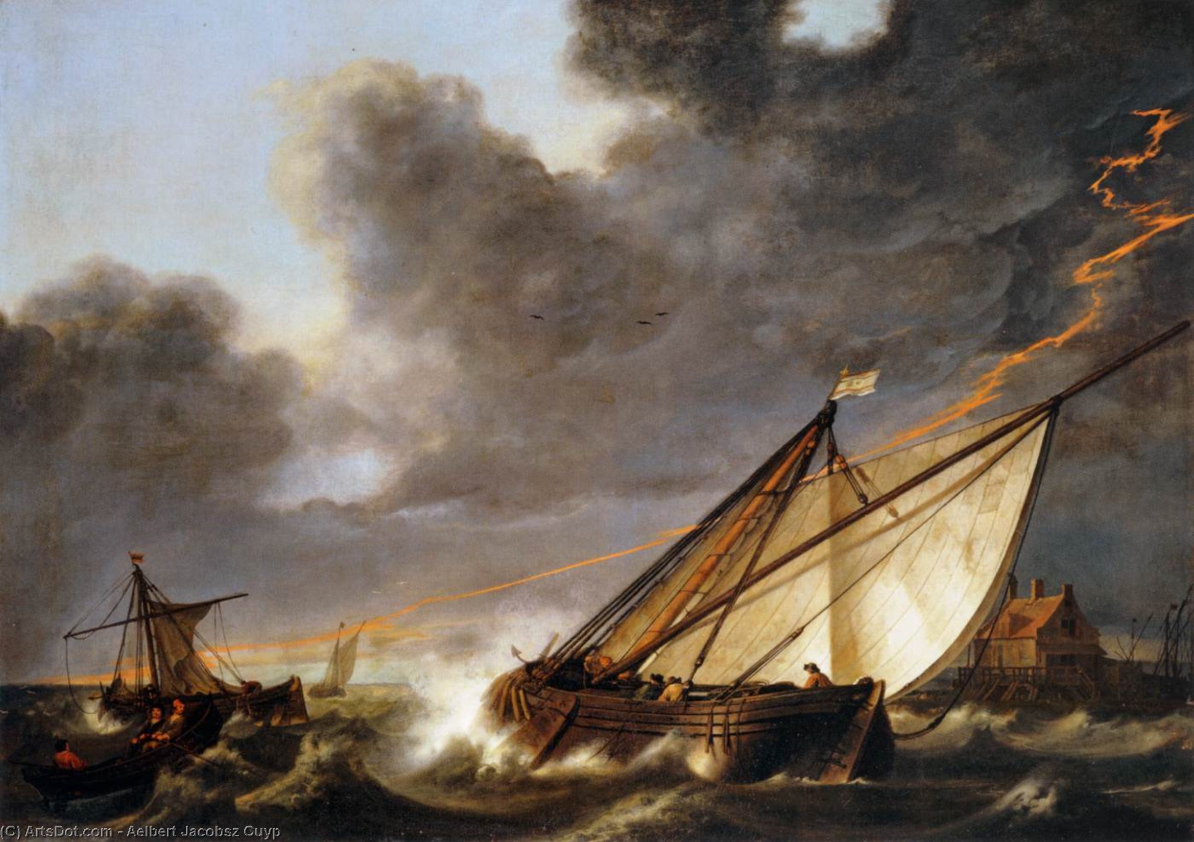 Ships Tossed In A Gale — Aelbert Jacobsz Cuyp