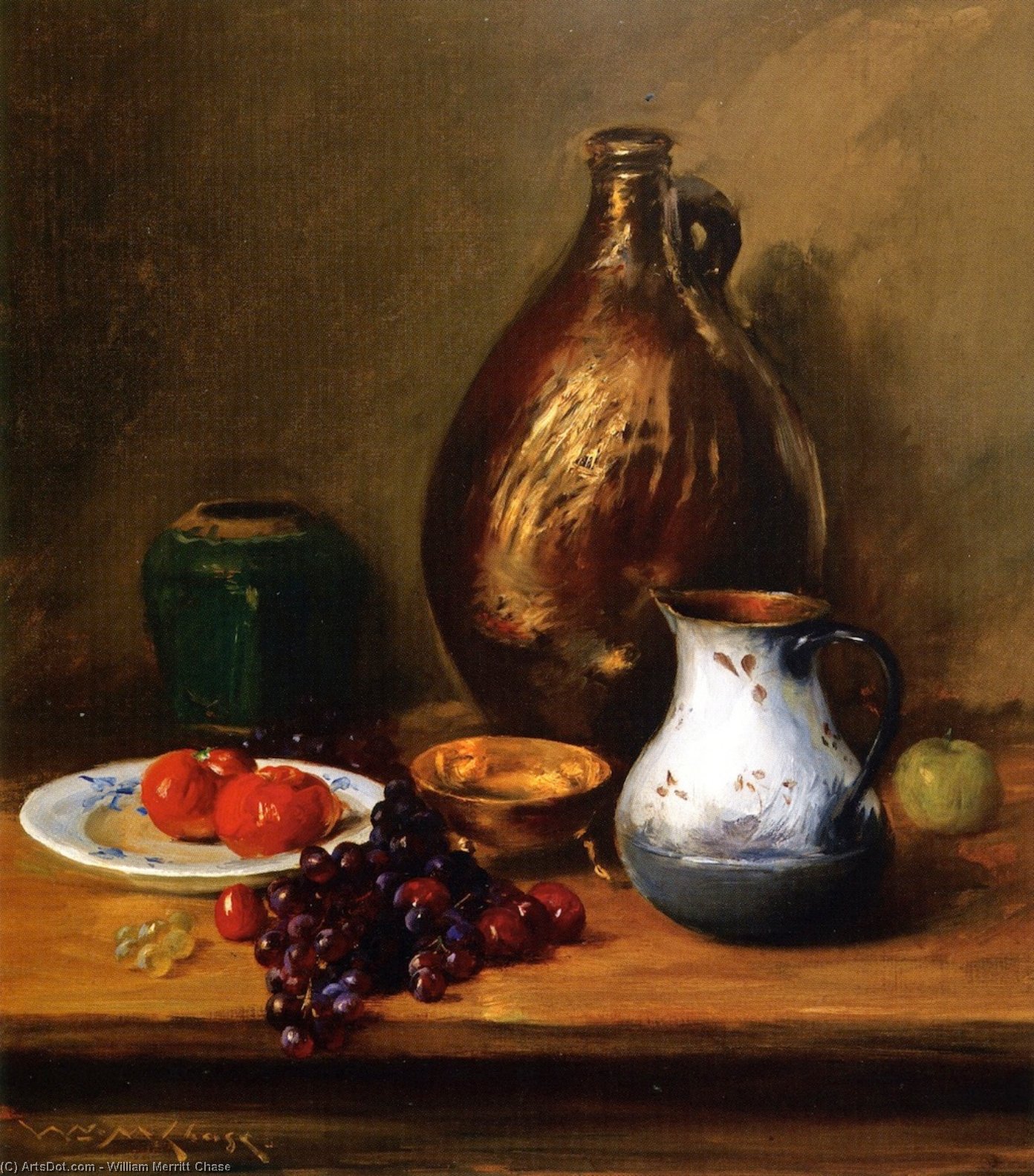 Still Life With Fruit And Pottery (also Known As Still Life With Fish, A Skate) — William Merritt Chase