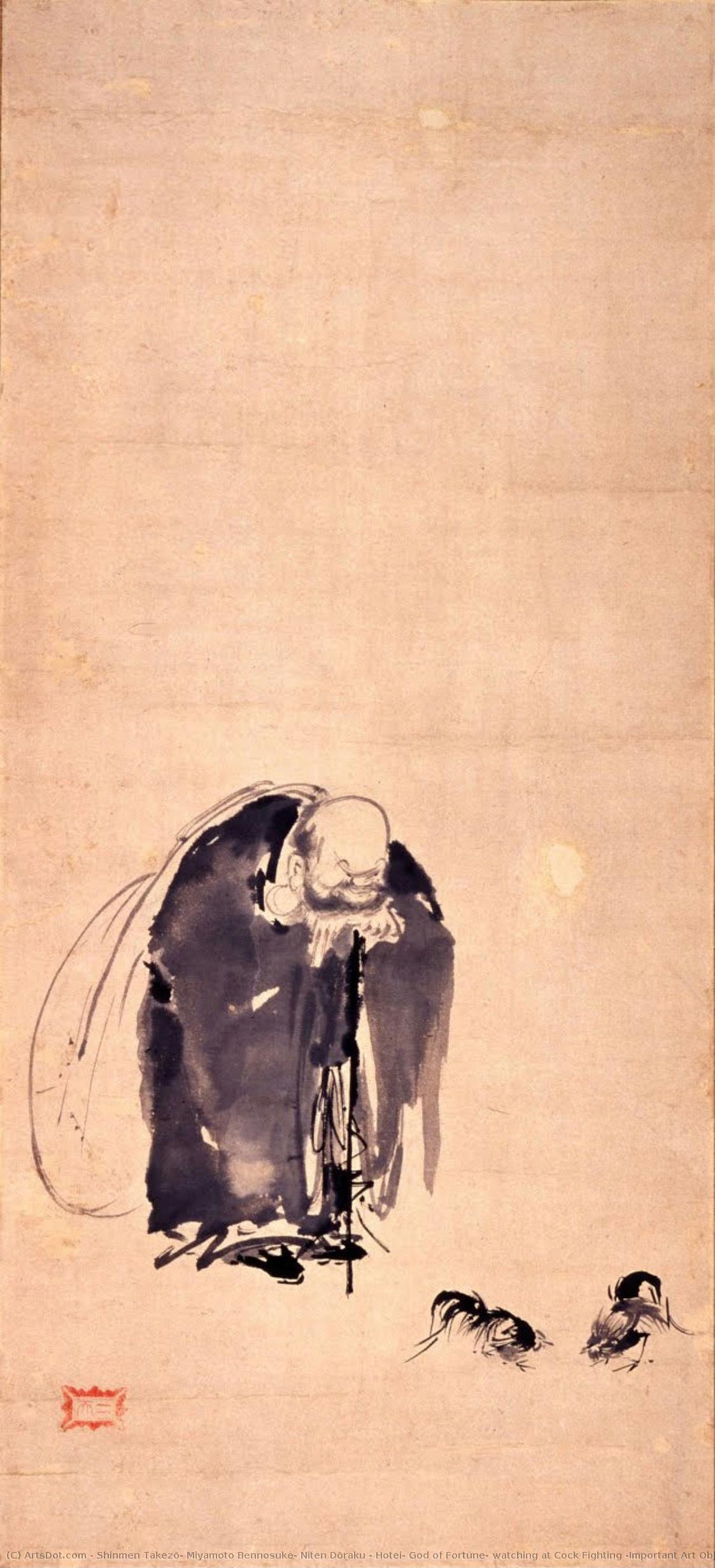 Hotei, God Of Fortune, Watching At Cock Fighting (important Art Object) — Shinmen Takezō, Miyamoto Bennosuke, Niten Dōraku