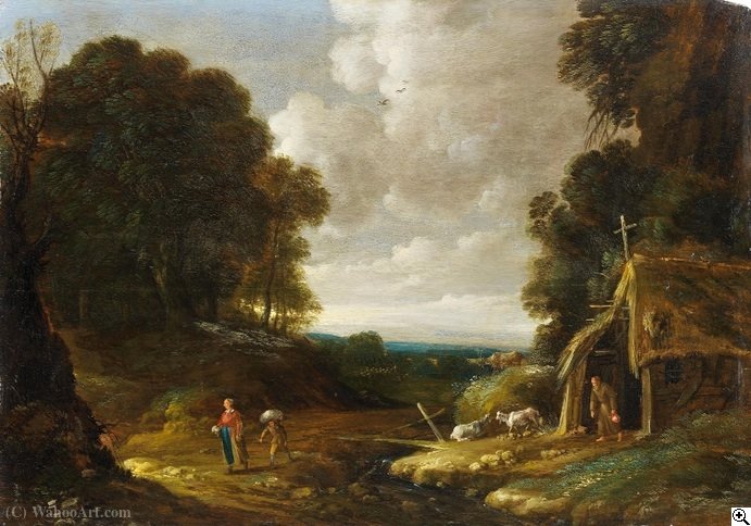 Wooded Landscape With A Hermit And Travellers — Gillis I Peeters
