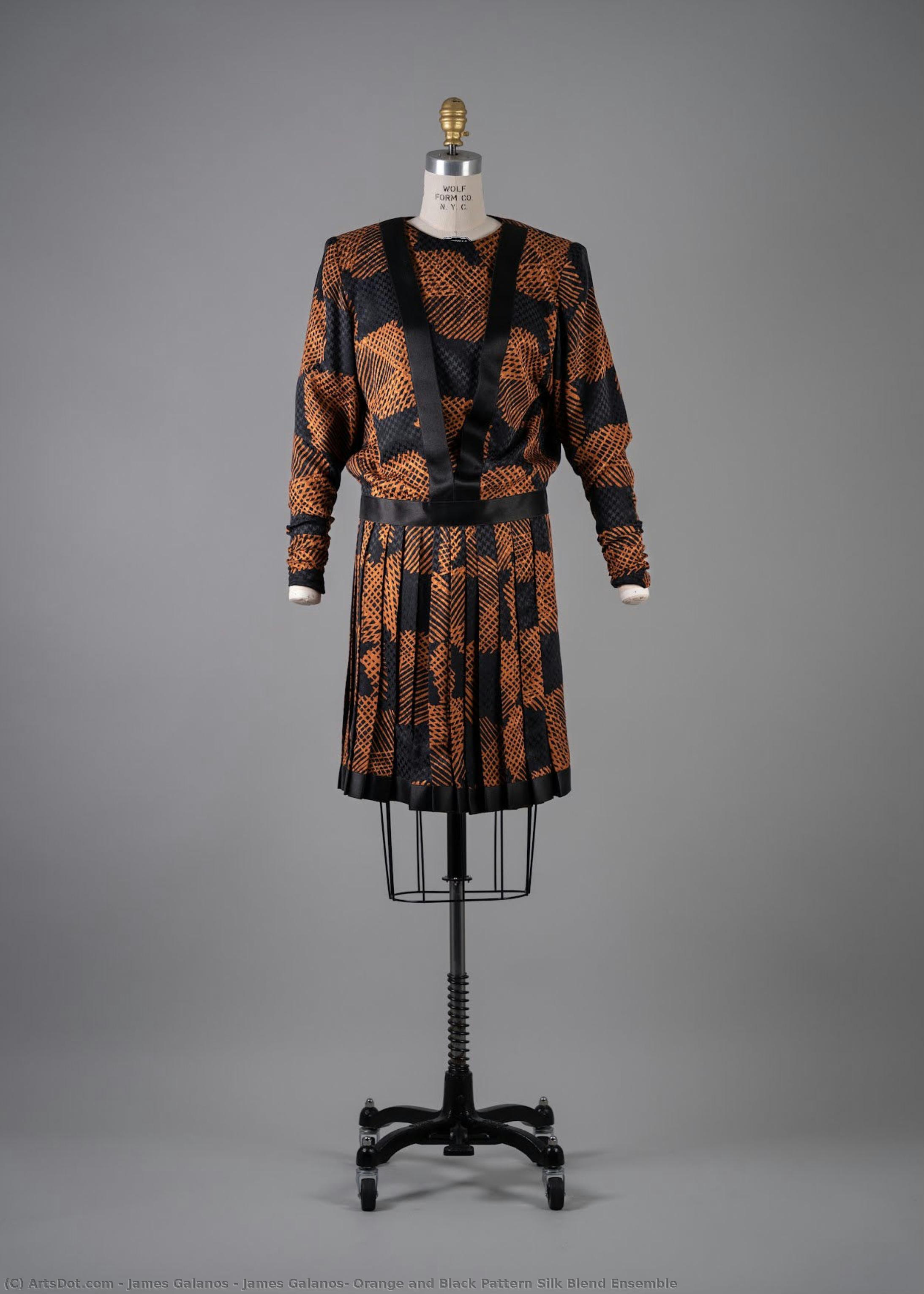 James Galanos, Orange And Black Pattern Silk Blend Ensemble — James Galanos