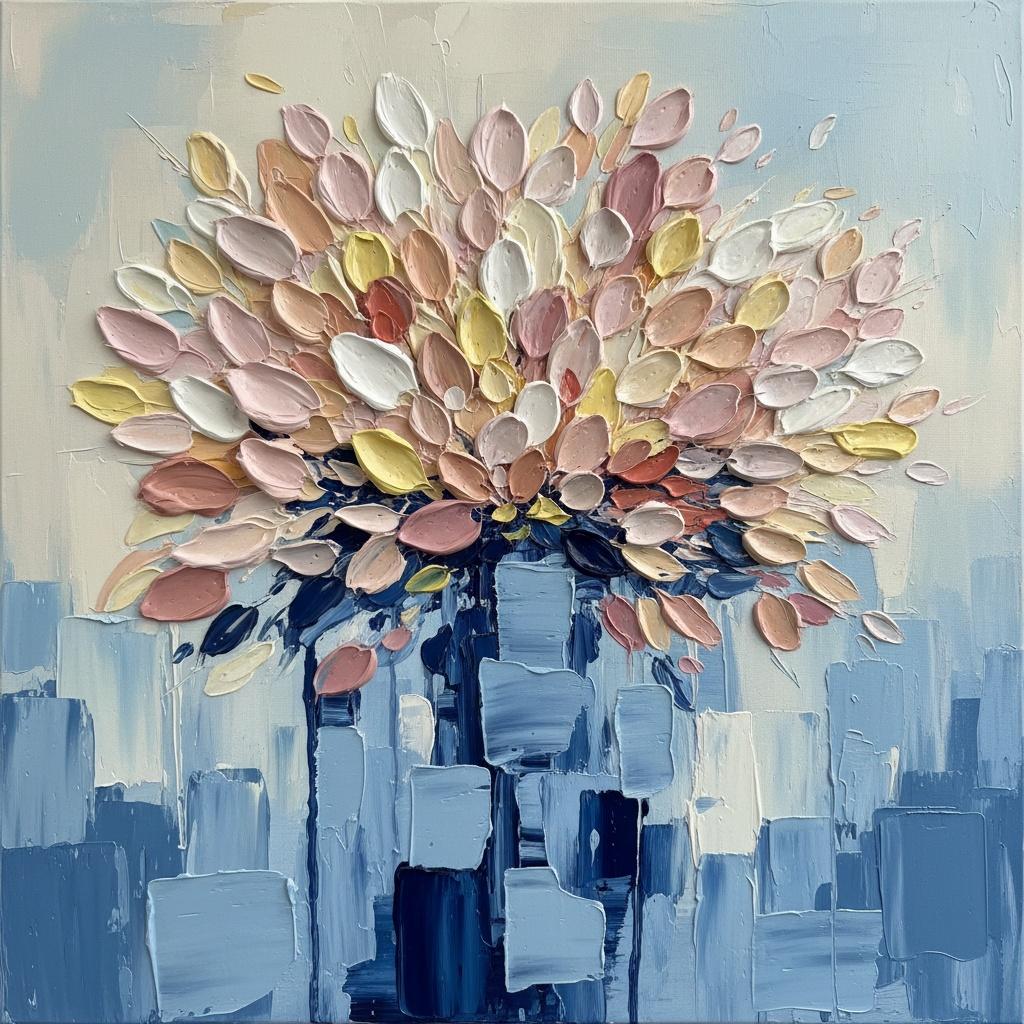 Celestial Bloom Over Silent Monoliths: A Monumental Study In Textured Serenity — Christian Noiret