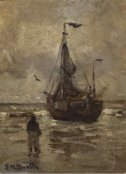 A Bomschuit On The Beach On A Grey Day — Gerhard Morgenstjerne Munthe