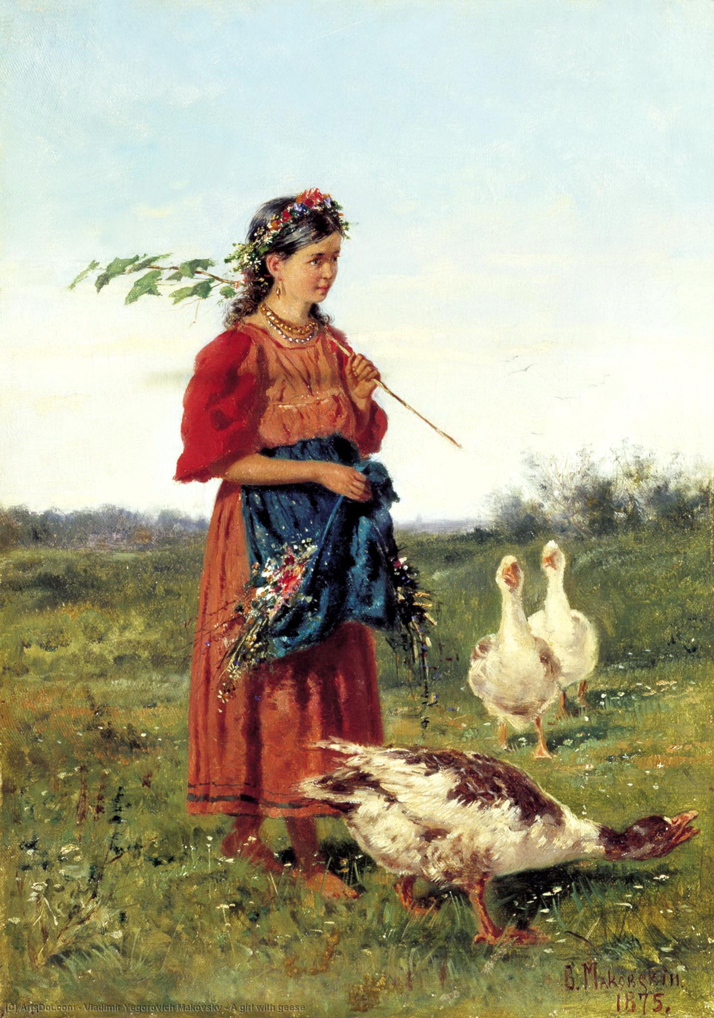 A Girl With Geese — Vladimir Yegorovich Makovsky