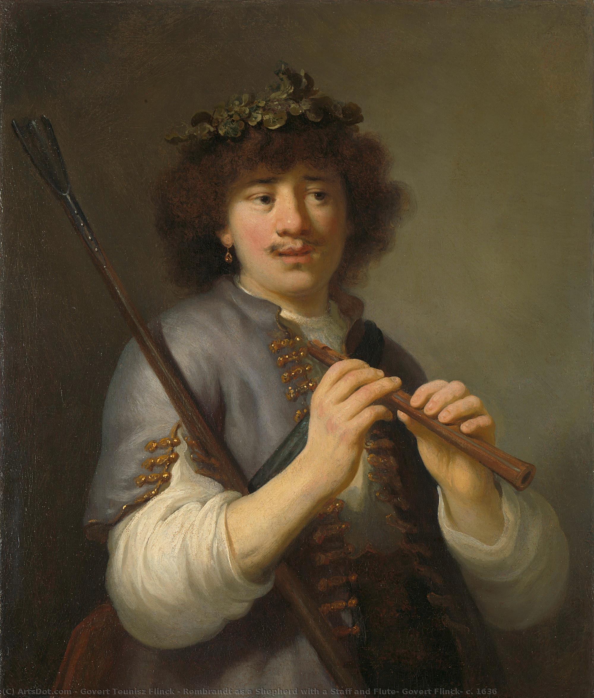 Rembrandt As A Shepherd With A Staff And Flute, Govert Flinck, C. 1636 — Govert Teunisz Flinck