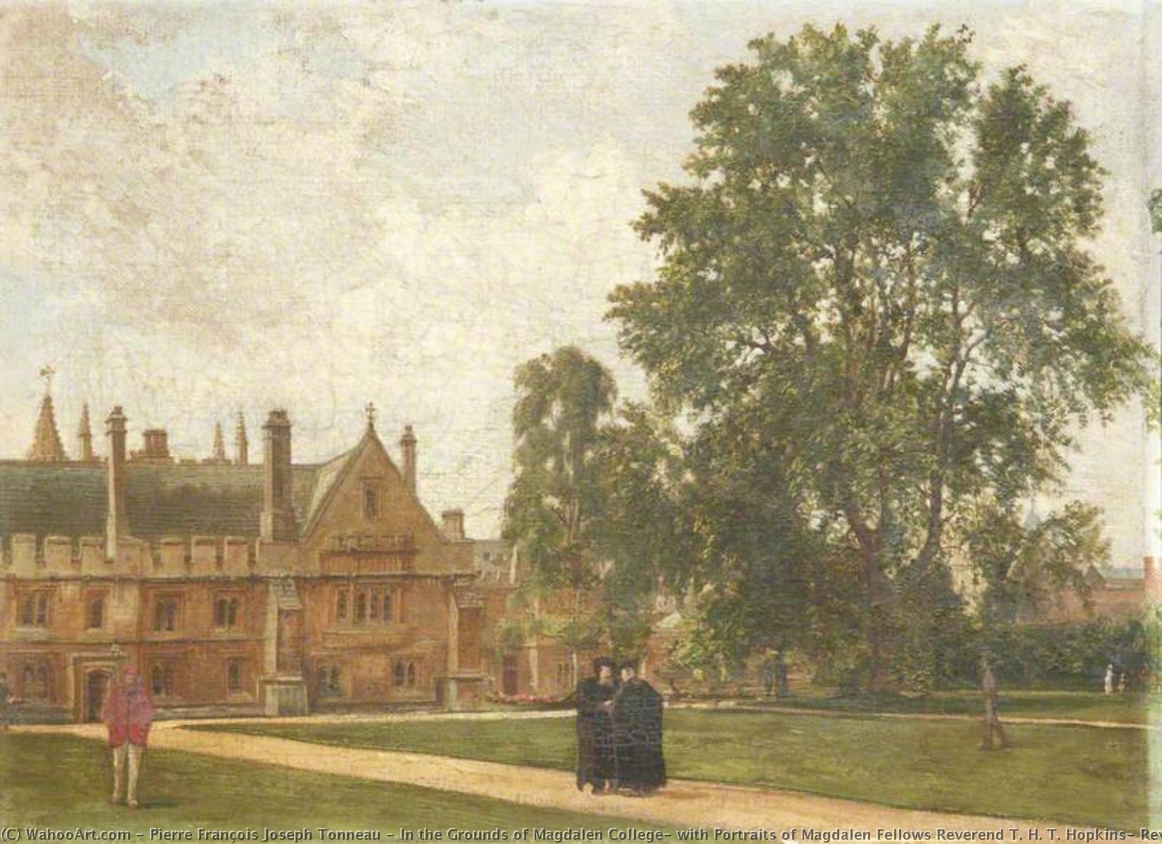 In The Grounds Of Magdalen College, With Portraits Of Magdalen Fellows Reverend T. H. T. Hopkins, Reverend H. R. Bramley, Reverend J. Rigaud And Reverend H. F. Garnsey — Pierre François Joseph Tonneau