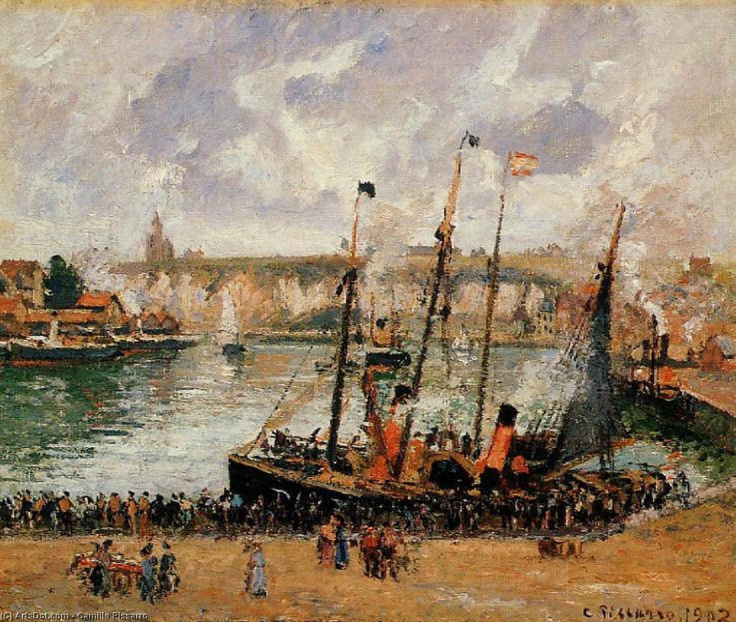 The Inner Harbor, Dieppe: High Tide, Morning, Grey Weather — Kamij Pisaro