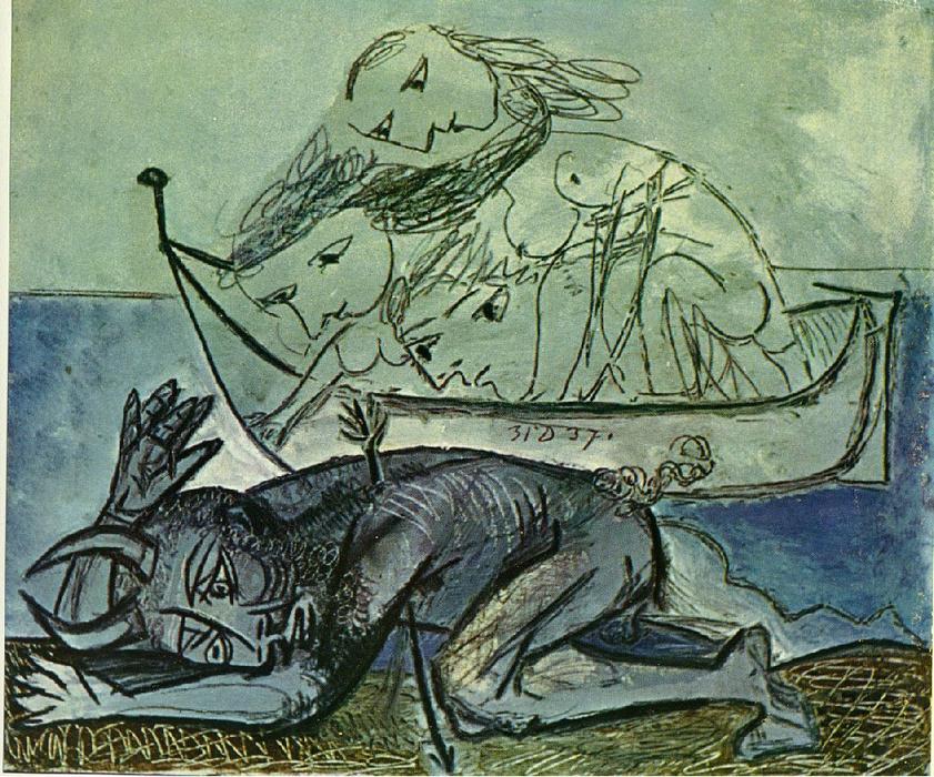 "minotaur Is Wounded" -> "el Minotauro Está Herido" — Pablo Picasso