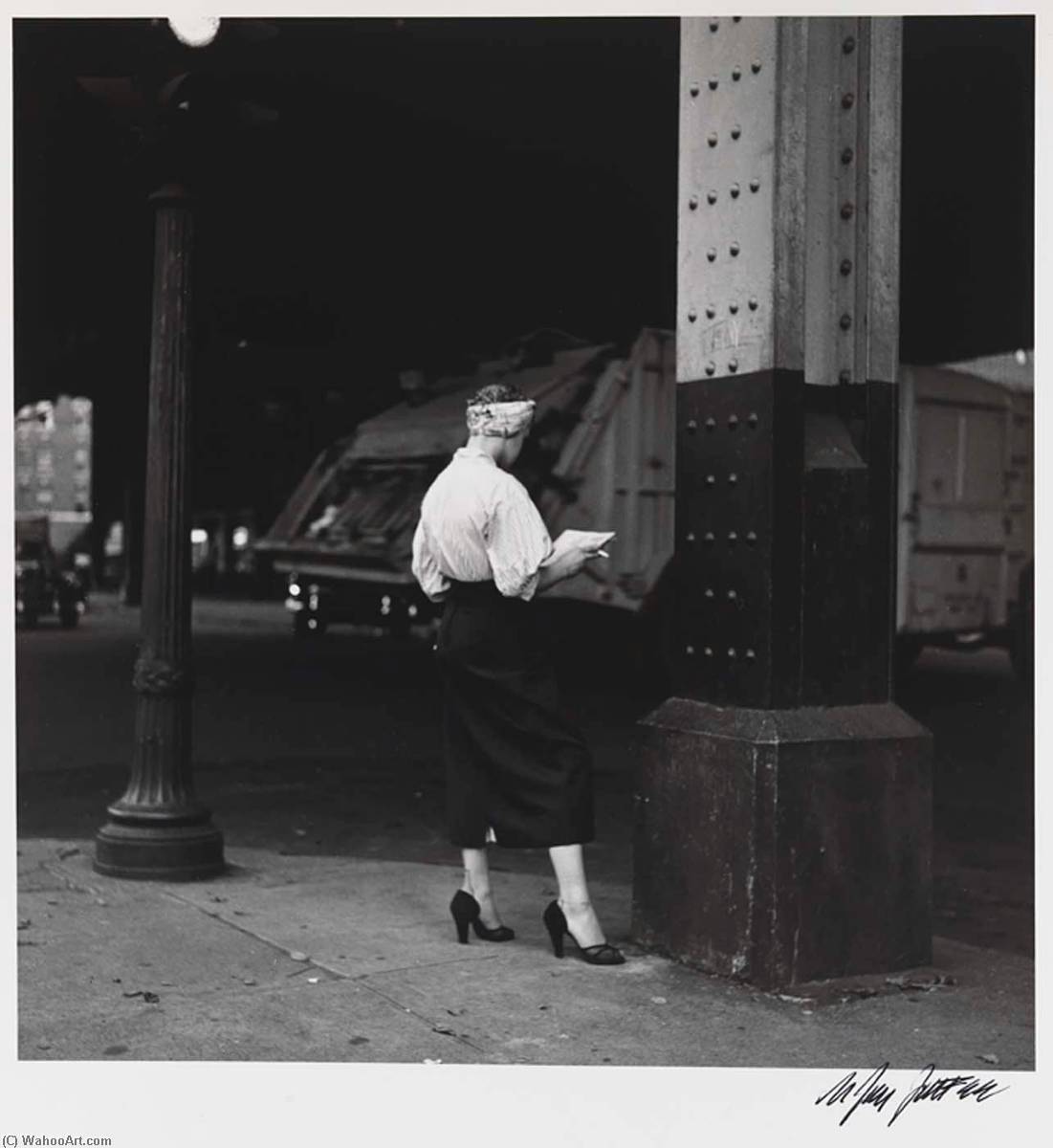 Woman Reading Paper Under The El — Nathan Jay Jaffee