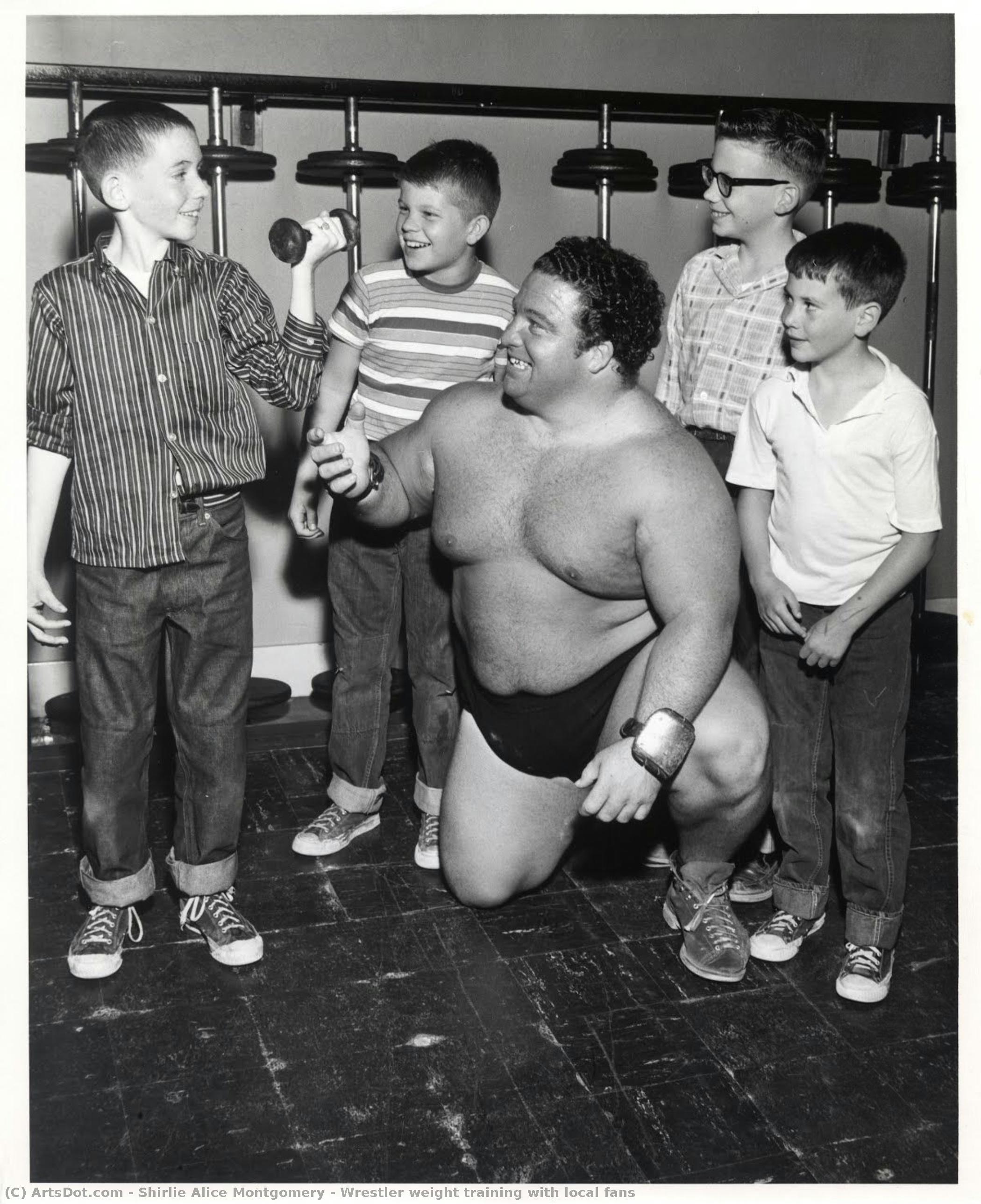 Wrestler Weight Training With Local Fans — Shirlie Alice Montgomery