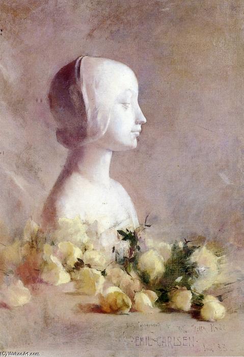 Still Life With Bust And White Roses — Soren Emil Carlsen