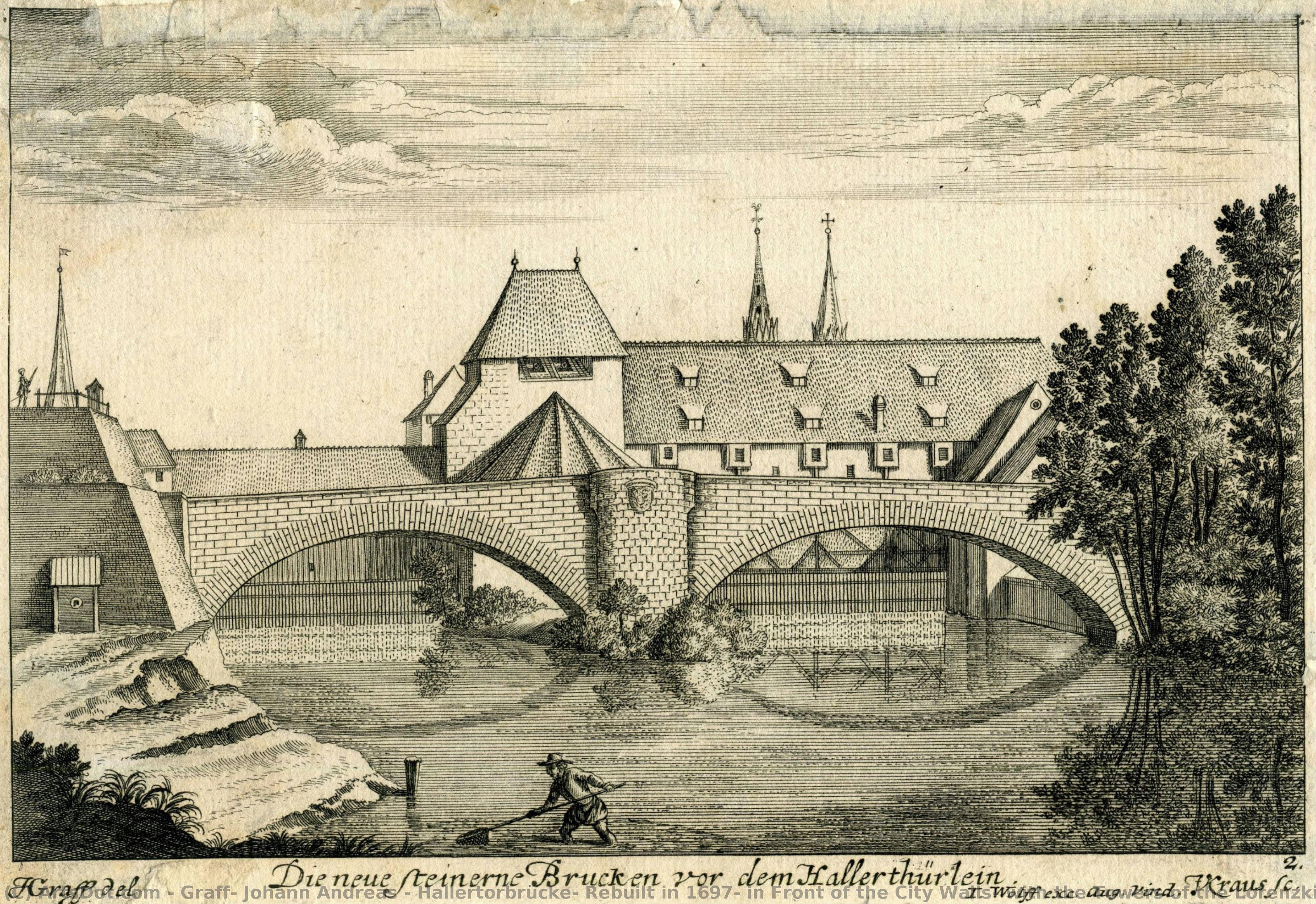 Hallertorbrücke, Rebuilt In 1697, In Front Of The City Walls, With The Towers Of The Lorenzkirche To The East — Johann Andreas Graff