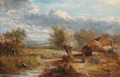Summer Landscape With Farm Cottages By A Stream — Abraham Hulk Senior