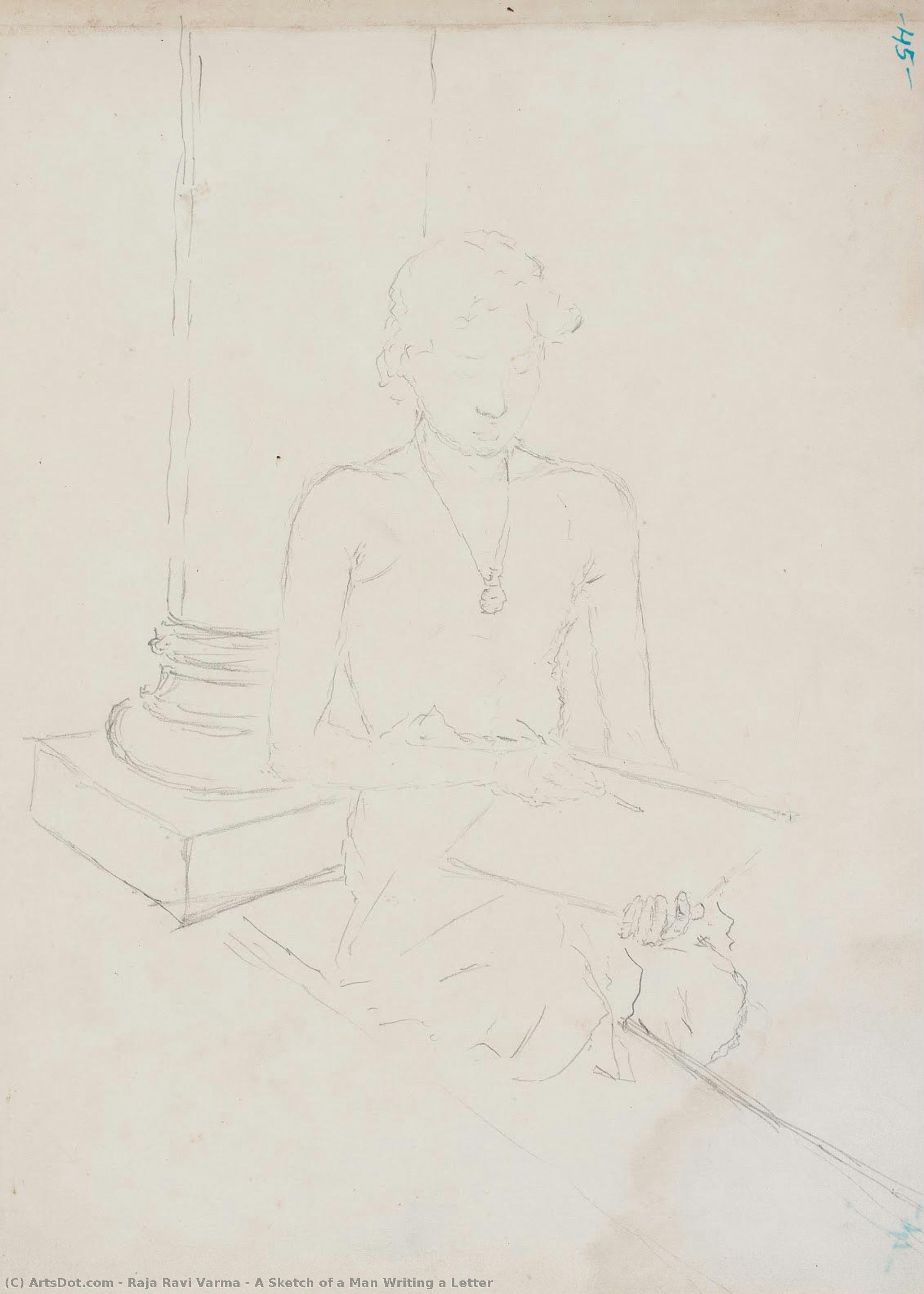 A Sketch Of A Man Writing A Letter — Raja Ravi Varma