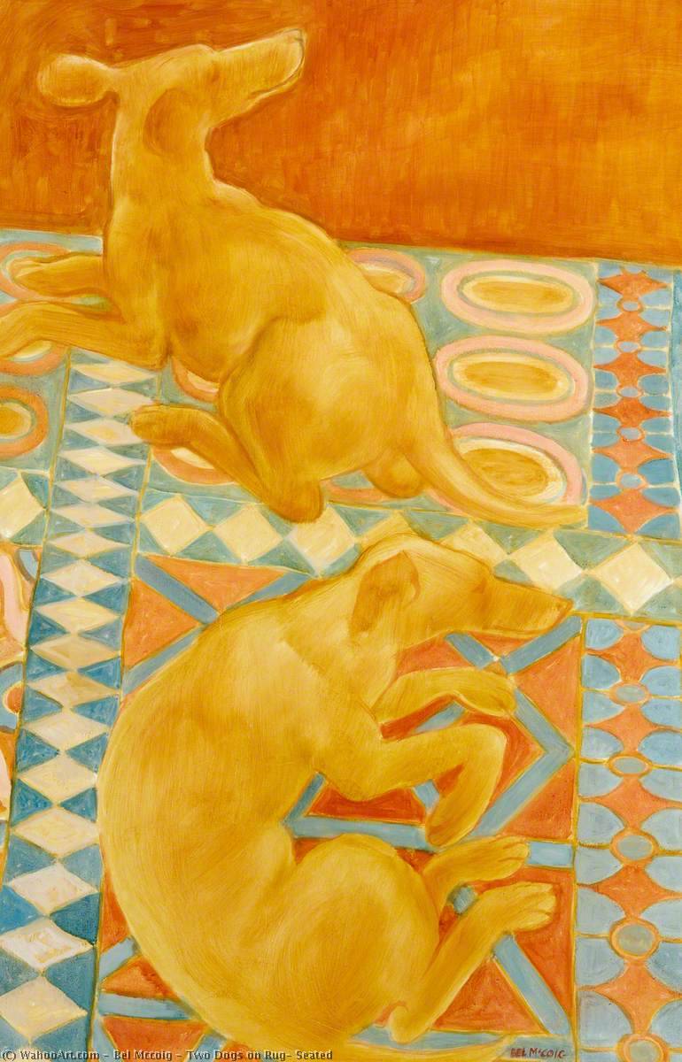 Two Dogs On Rug, Seated — Bel Mccoig