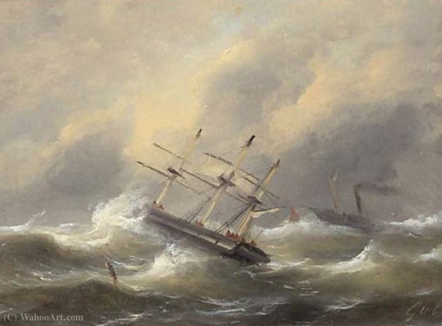 Sailing Ships In Stormy Weather — Govert Van Emmerik