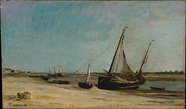 Boats On The Seacoast At Étaples — Charles-françois Daubigny