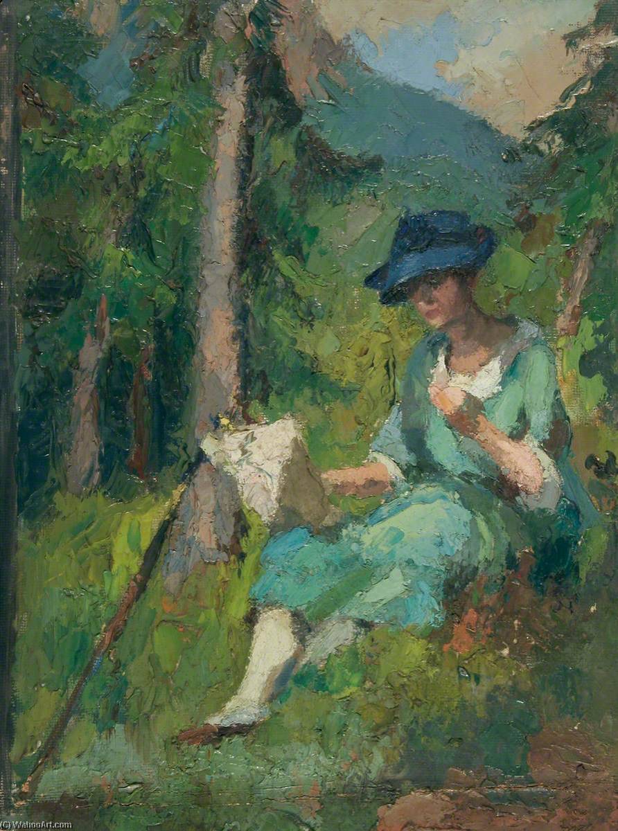 Sketch Of A Seated Woman In A Blue Hat — Walter Dexter