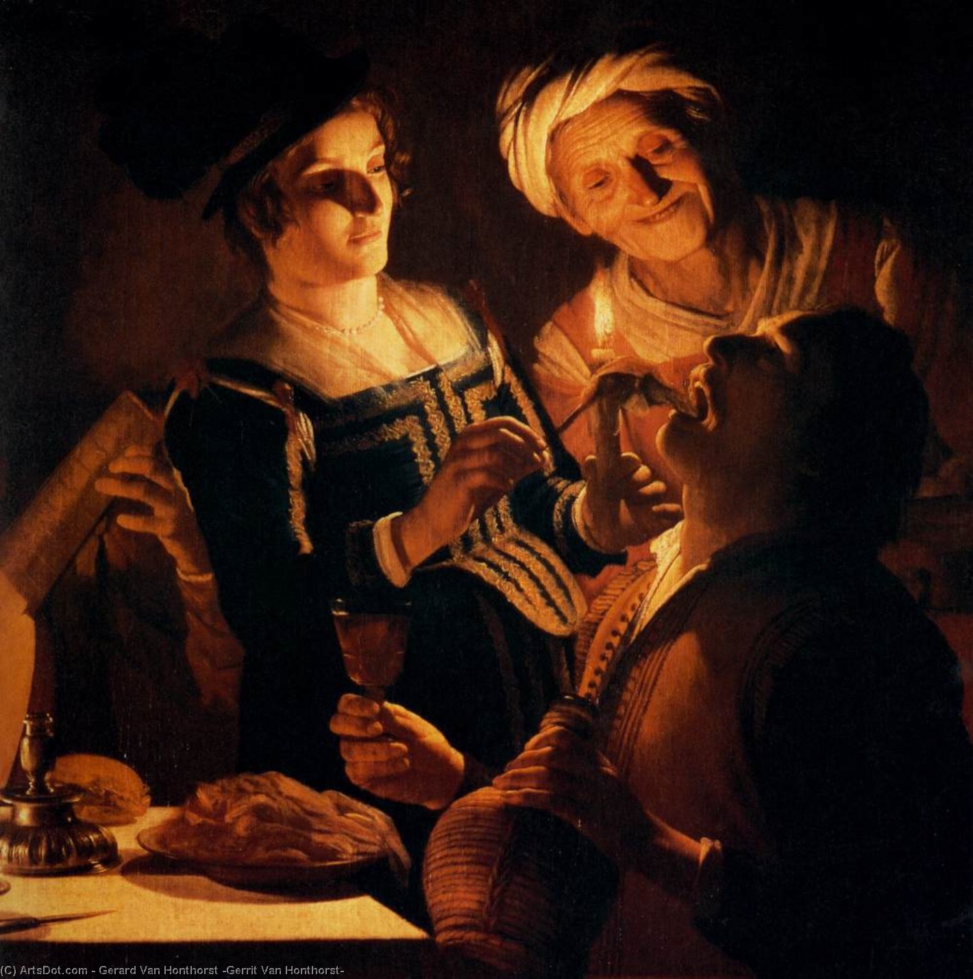 Supper Party (detail) — Gerard Van Honthorst