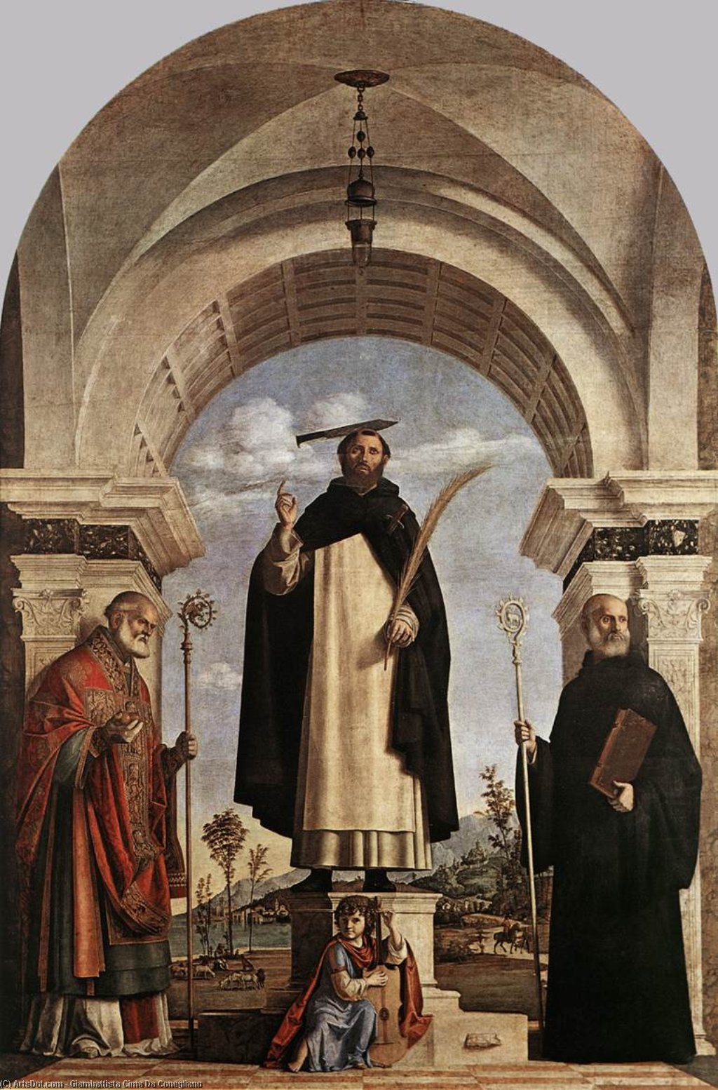 St Peter Martyr With St Nicholas Of Bari, St Benedict And An Angel Musician — Giovanni Battista Cima Da Conegliano