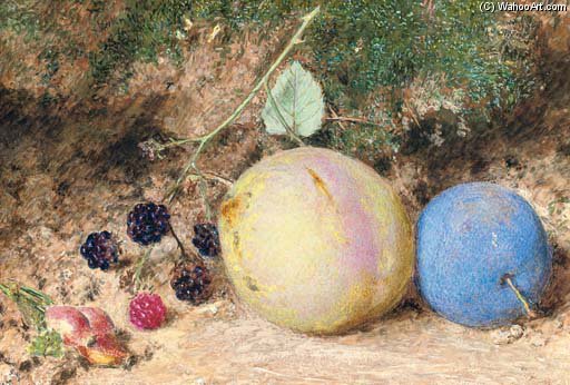 Still-life Of Rosehips, Blackberries And Plums, On A Mossy Bank — William Henry Hunt