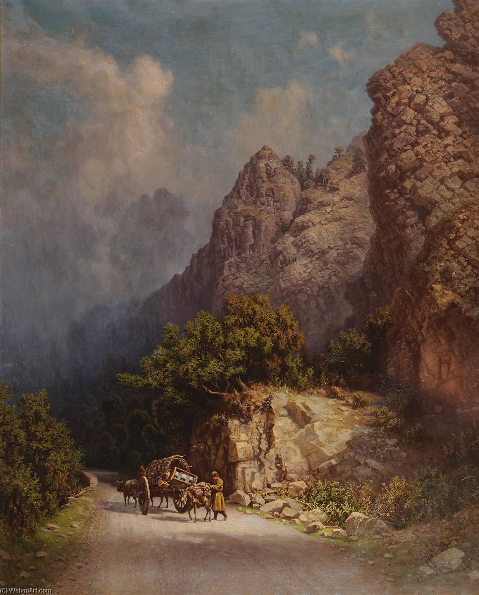 Ox Drawn Cart In The Mountains — Ilya Nikolaevich Zankovsky