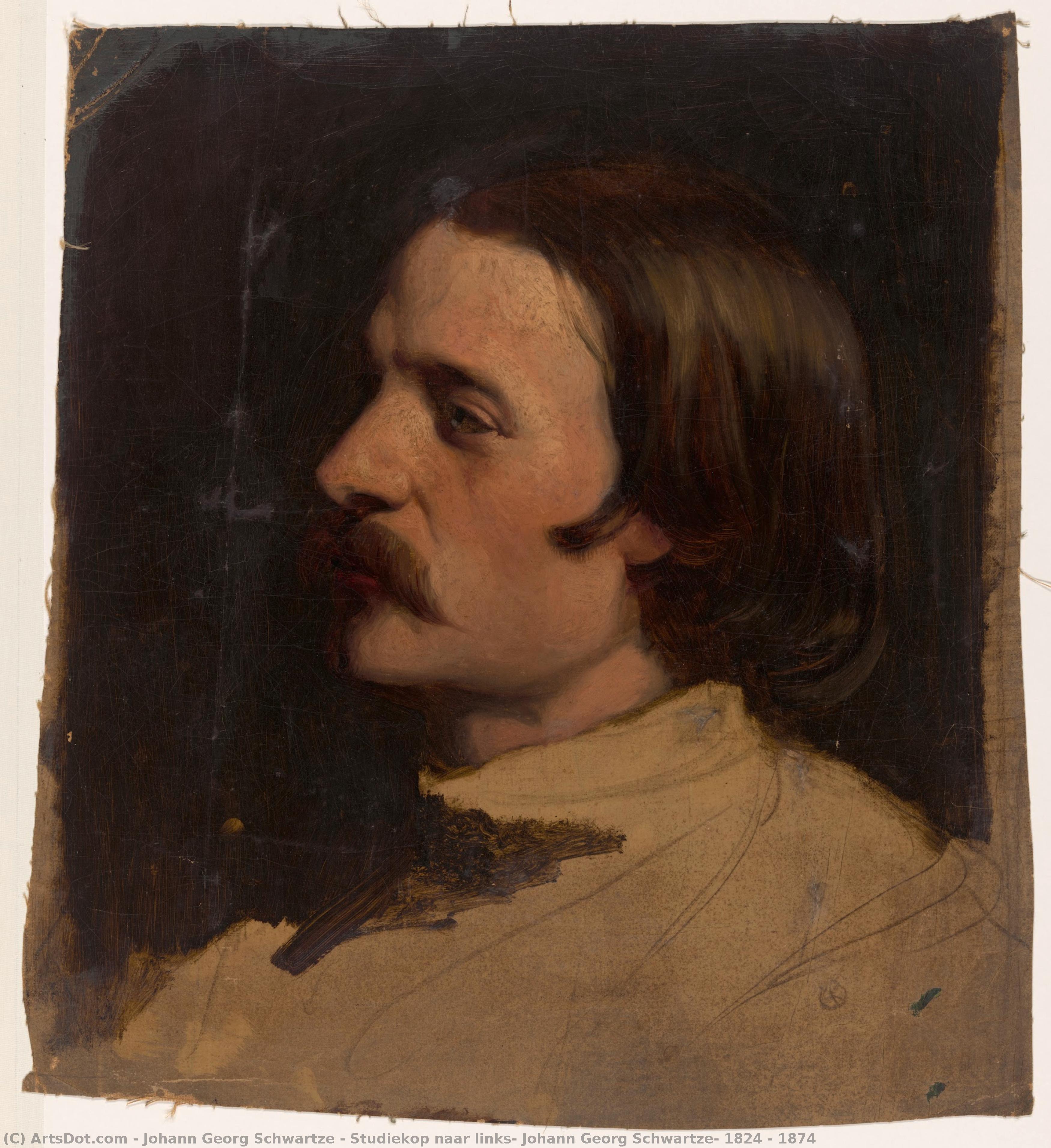 Studiekop Naar Links, Johann Georg Schwartze, 1824 - 1874 — Johann Georg Schwartze
